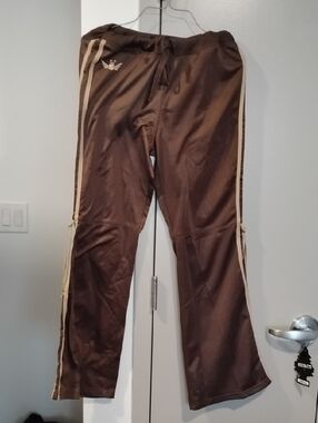 Brown Track Pants with Beige Side Stripes